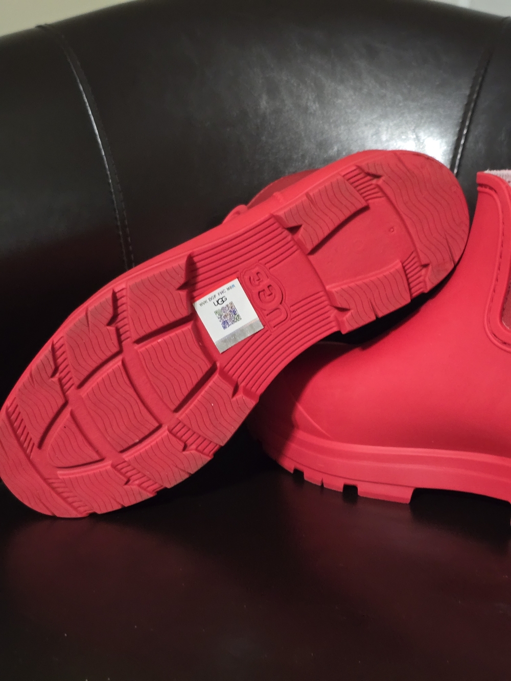 UGG Waterproof Red Chelsea Rain Boots Fur Lined Size 8 - Picture 8 of 13